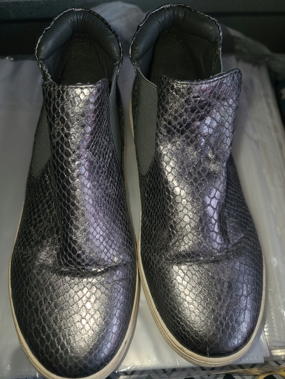 Coconuts by Matisse Women's Iridescent Black Snake-Texture Slip-On Loafers